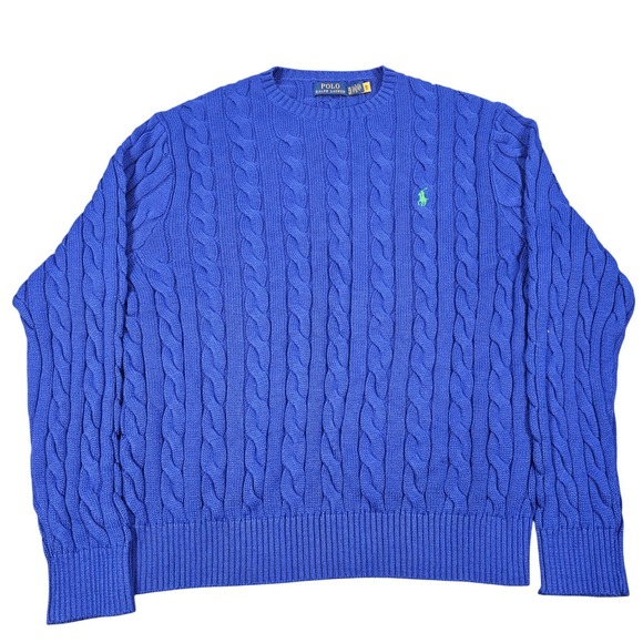 Polo Ralph Lauren Men's Royal Blue Cable Knit Crewneck Sweater Pullover XL - Picture 2 of 9